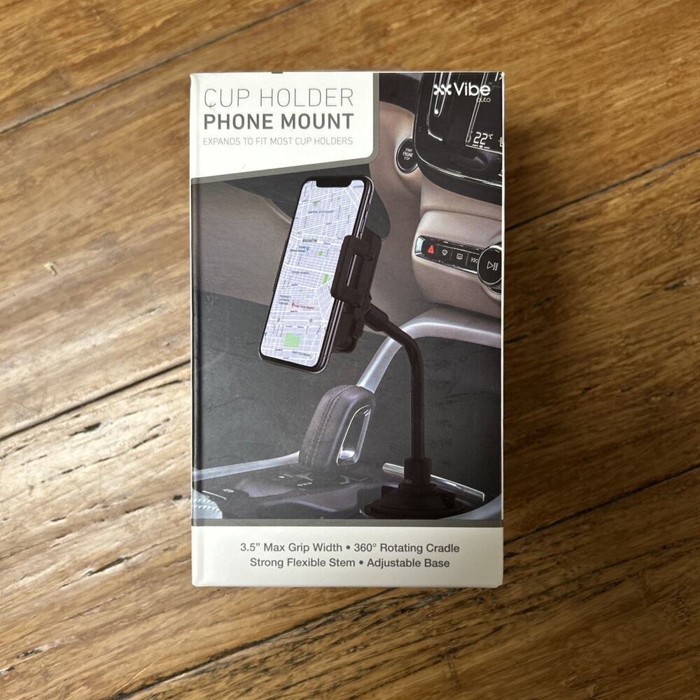Vibe Auto Cup Holder Phone Mount 3.5" Max Grip 360° Rotating Car Holder